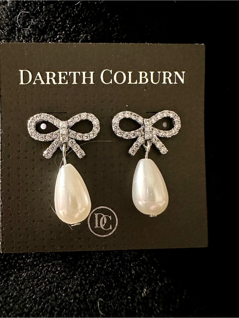 Dareth Colburn White Pearl Drop CZ Bow Earrings